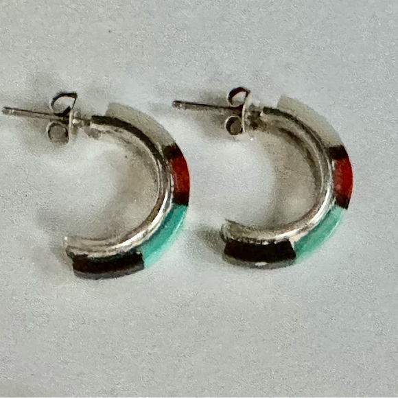 Native American QT multi stone sterling silver stud earrings stars and moons - Picture 8 of 9
